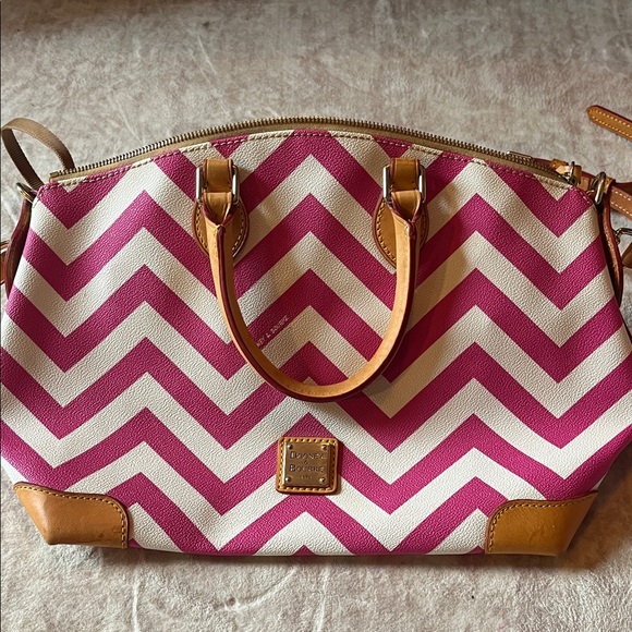 Dooney & Bourke Handbags - Dooney & Bourke Pink and White Chevron Satchel